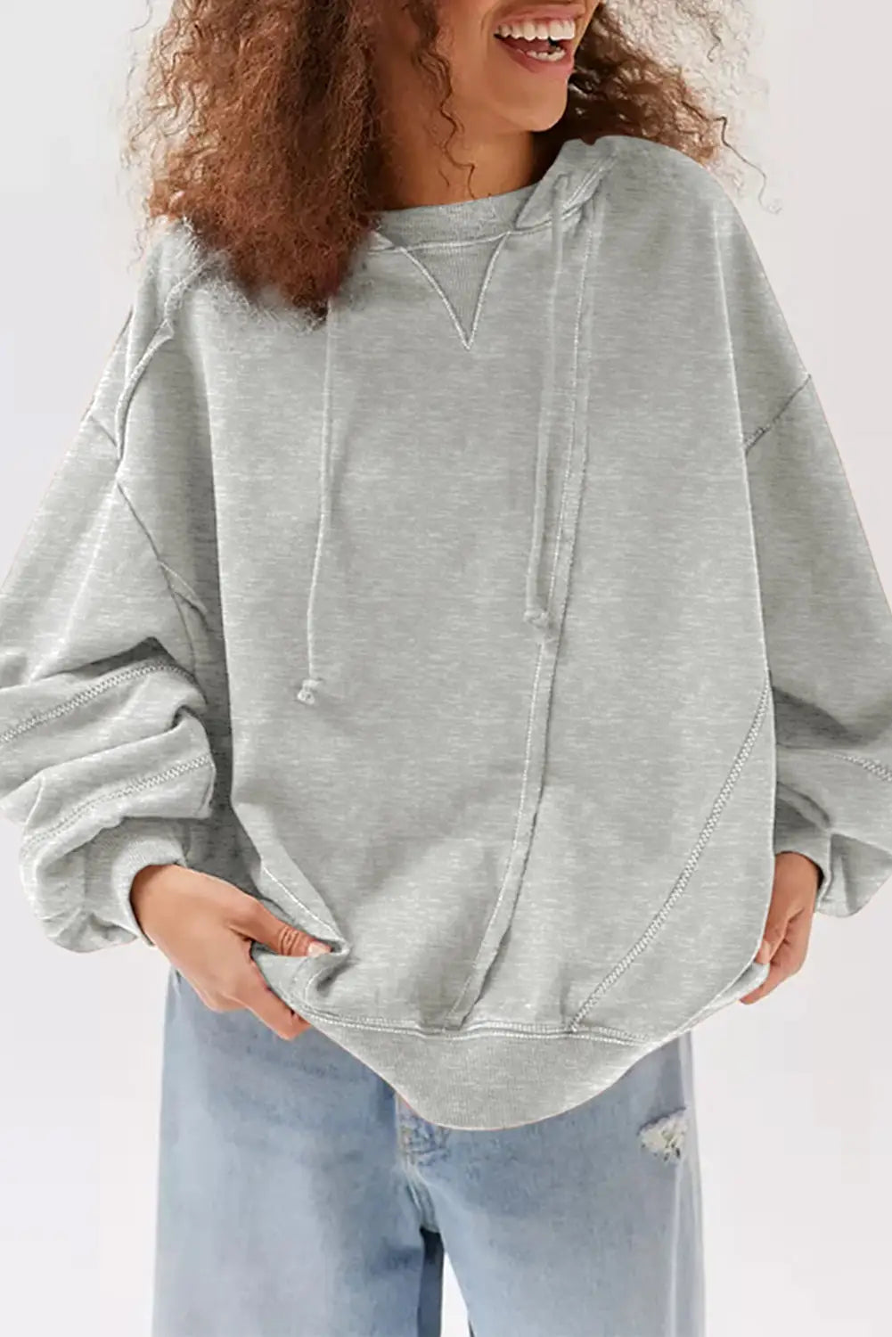 Gray active patchwork detail warm winter hoodie - l 95% cotton + 5% elastane sweatshirts & hoodies