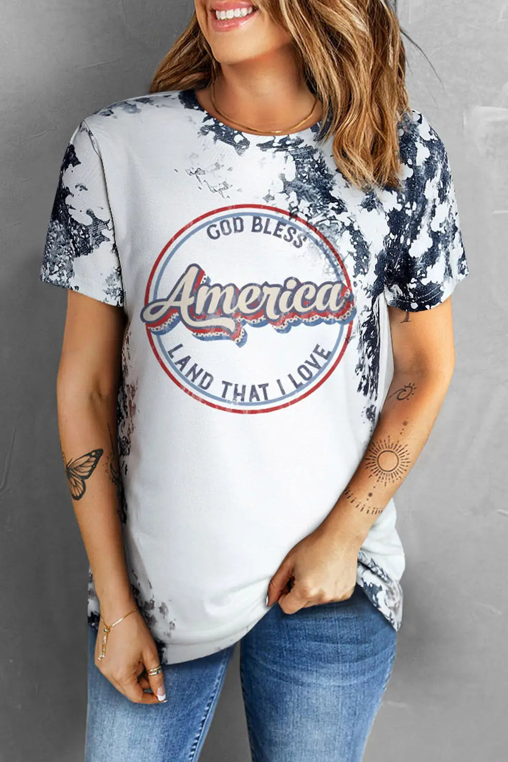 Gray america slogan tie dye print t shirt - graphic