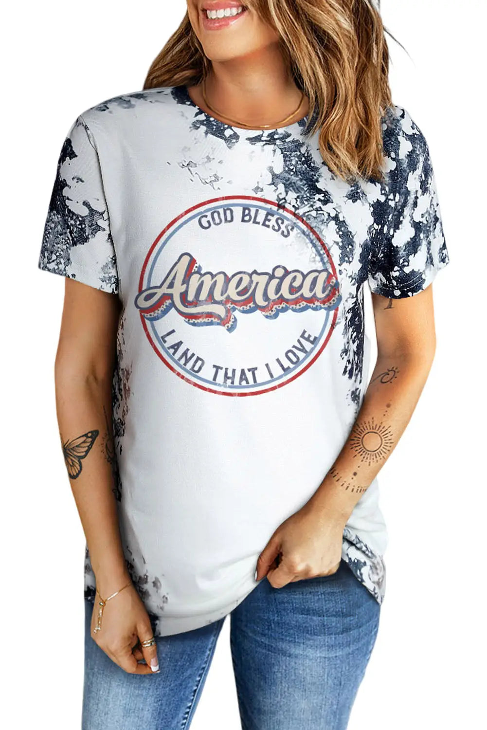 Gray america slogan tie dye print t shirt - graphic