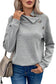 Gray high neck textured sweatshirt with asymmetric collar and decorative buttons - relax fashion