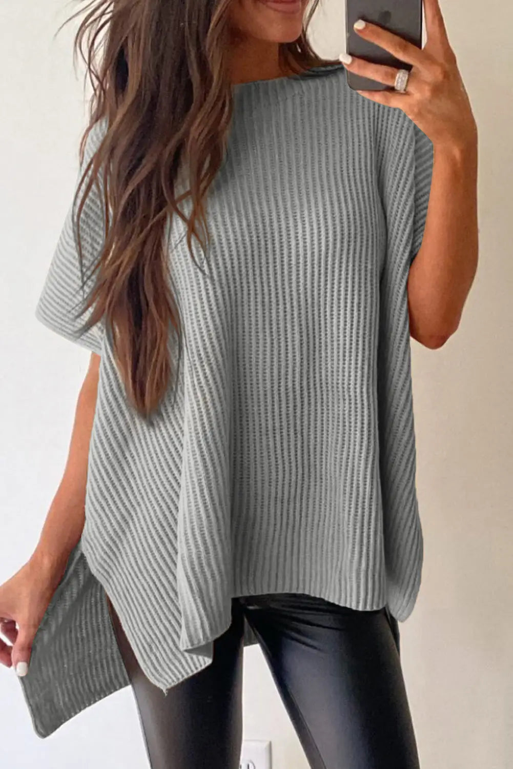 Gray asymmetric oversized sweater - s / 55% acrylic + 45% cotton - tops