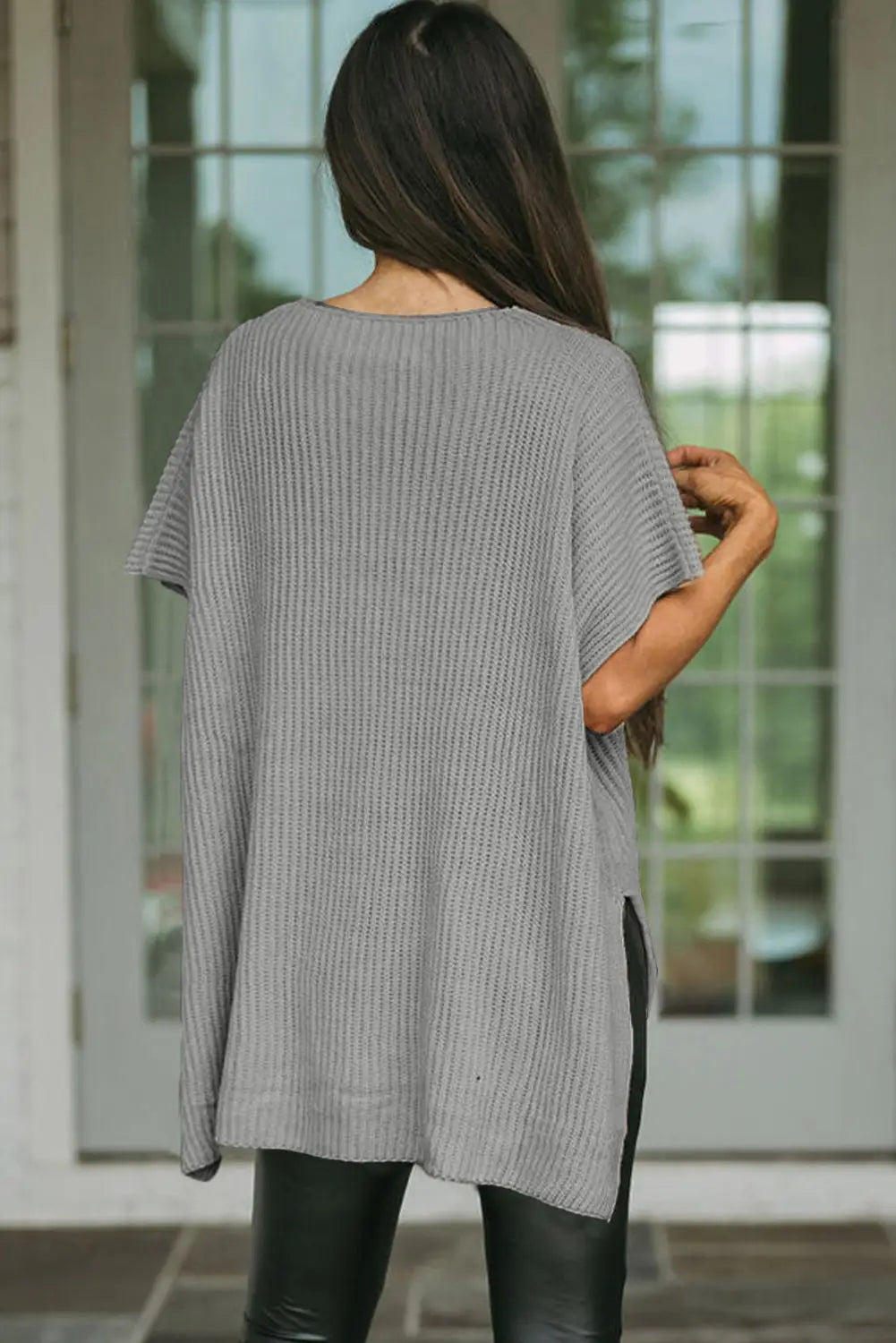Gray asymmetric oversized sweater - tops