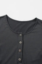 Gray Button Long Sleeve Wide Leg Jumpsuit - Fashionfitz