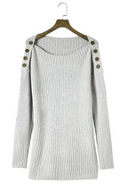 Gray Buttoned Drop Shoulder Oversized Sweater - Fashionfitz