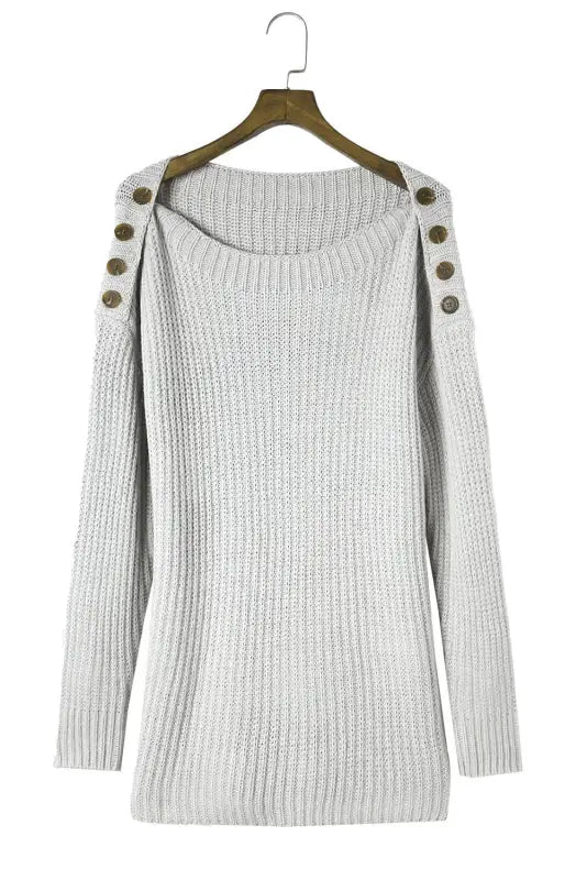 Gray buttoned drop shoulder oversized sweater - sweaters & cardigans