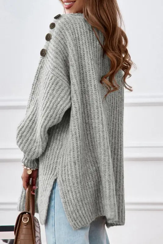 Gray buttoned drop shoulder oversized sweater - sweaters & cardigans