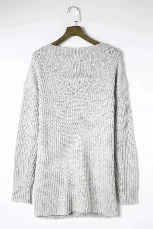 Gray Buttoned Drop Shoulder Oversized Sweater - Fashionfitz