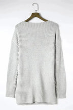 Gray Buttoned Drop Shoulder Oversized Sweater - Fashionfitz