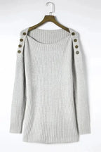 Gray Buttoned Drop Shoulder Oversized Sweater - Fashionfitz