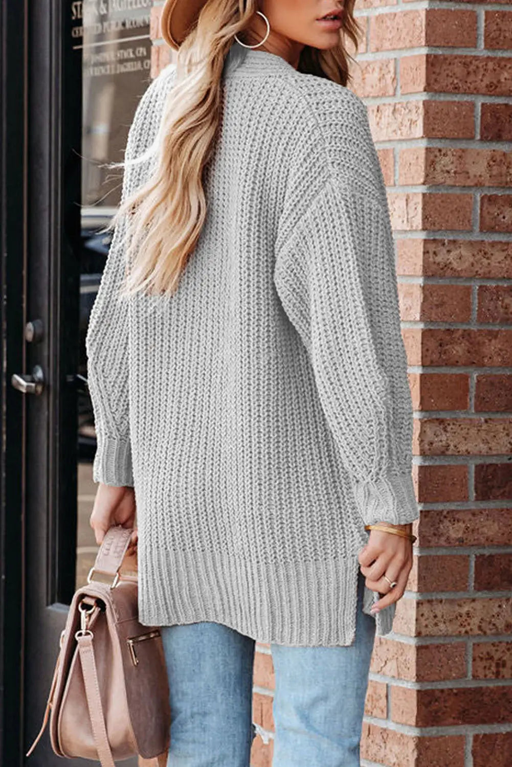 Gray buttoned front drop shoulder knitted cardigan - sweaters & cardigans
