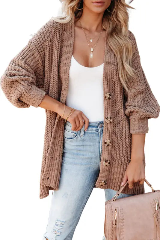 Gray buttoned knit cardigan - cardigans