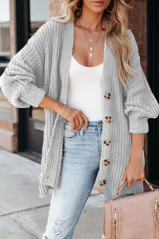 Gray buttoned knit cardigan - cardigans