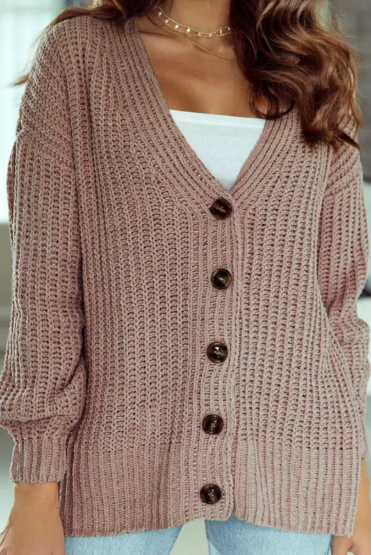 Gray buttoned knit cardigan - cardigans