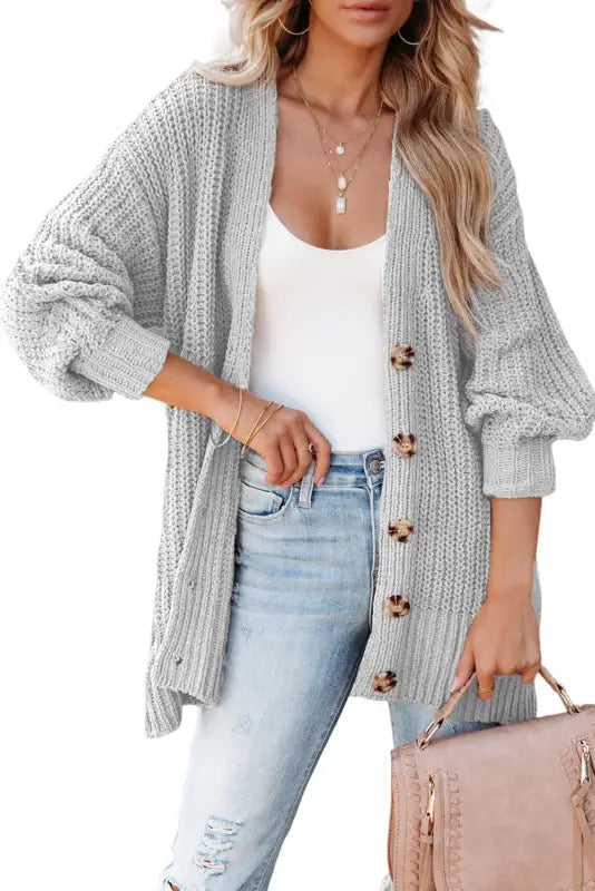 Gray buttoned knit cardigan - cardigans