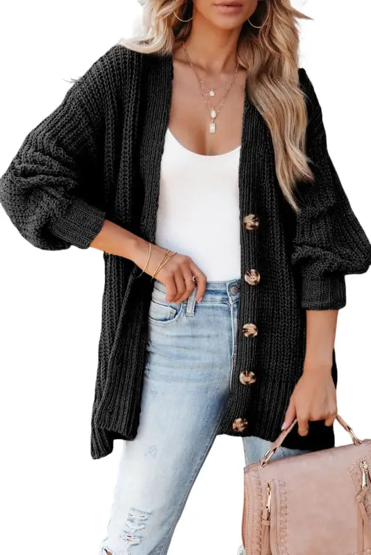 Gray buttoned knit cardigan - cardigans