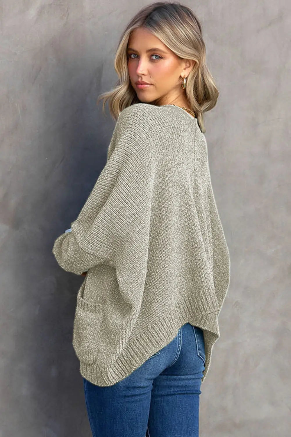 Gray buttons front pocketed sweater cardigan - & cardigans