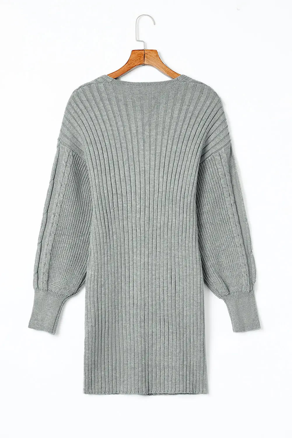 Gray cable ribbed knit v neck bodycon sweater dress - dresses