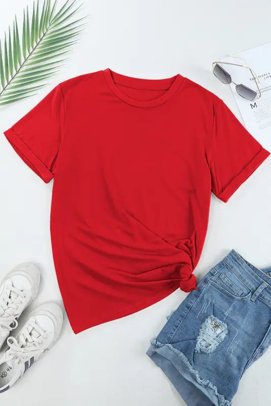 Gray casual plain crew neck tee - tops