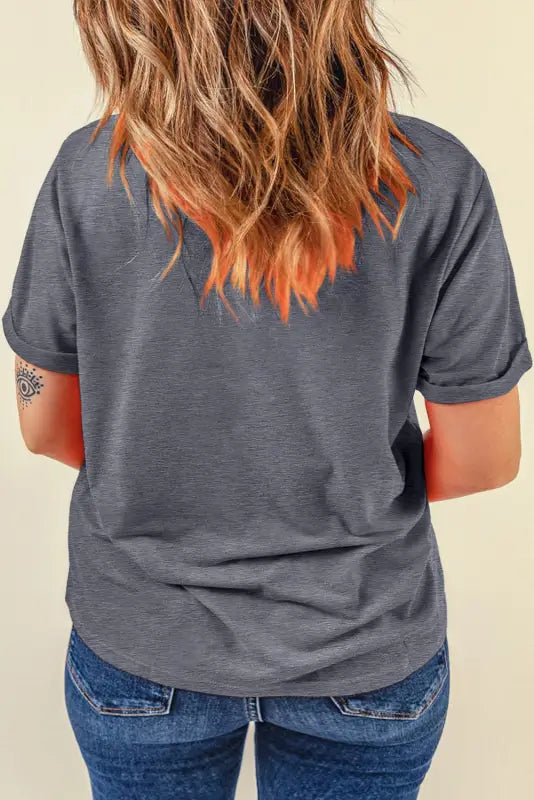 Gray casual plain crew neck tee - tops