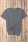 Gray casual plain crew neck tee - tops