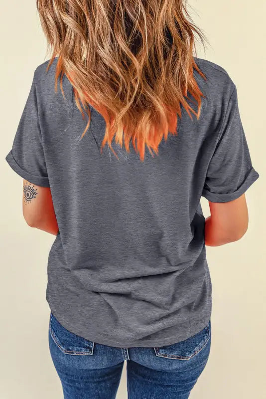 Gray casual plain crew neck tee - tops