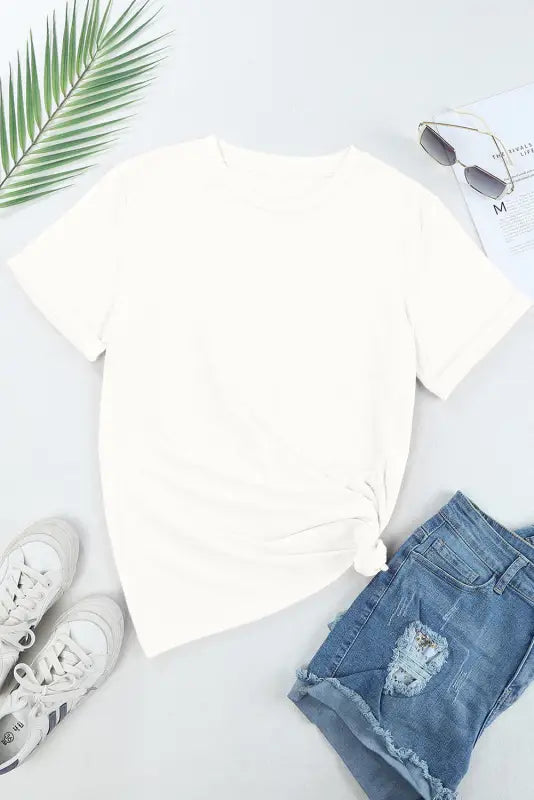 Gray casual plain crew neck tee - tops