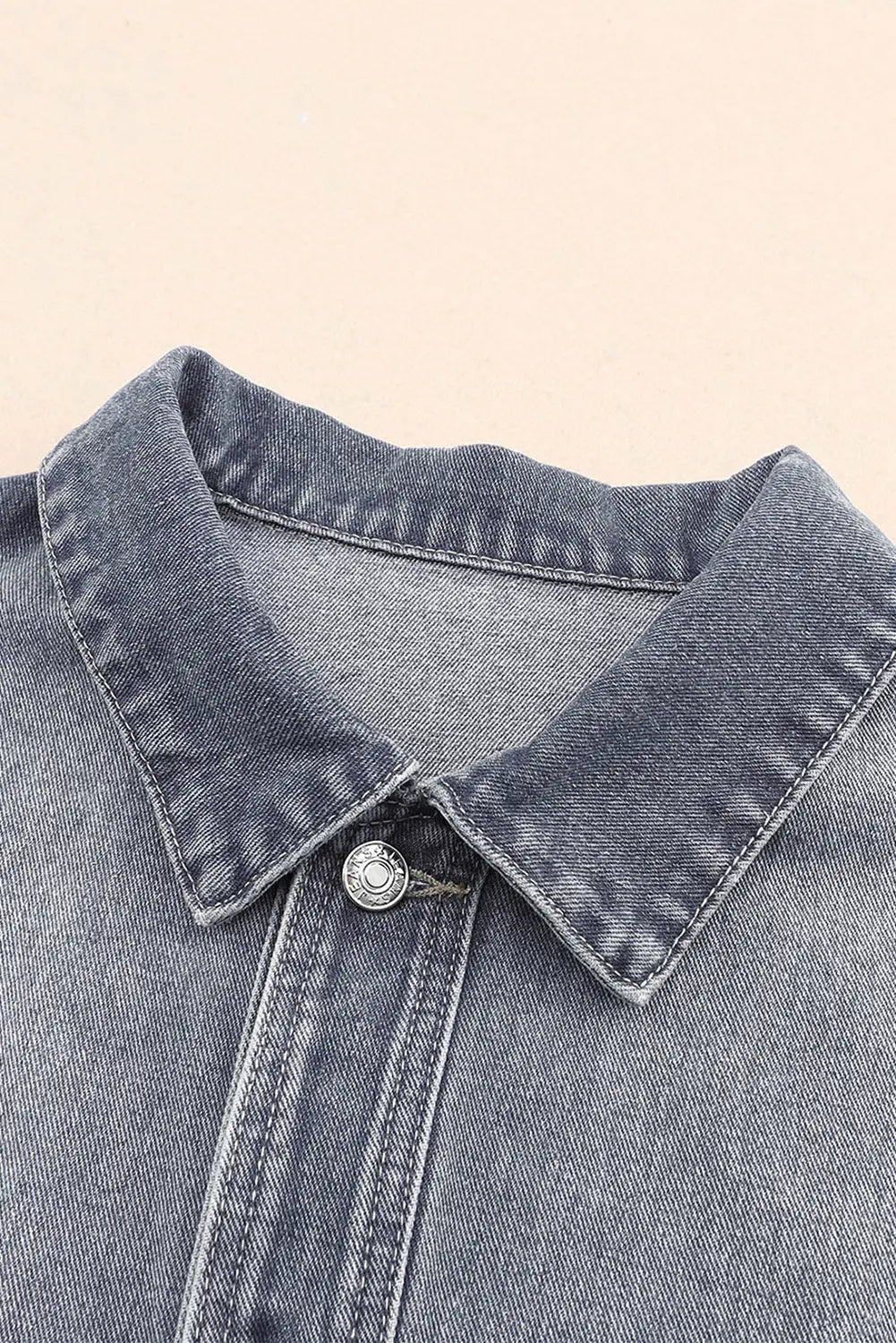 Gray chest pockets drop shoulder loose denim jacket - jackets