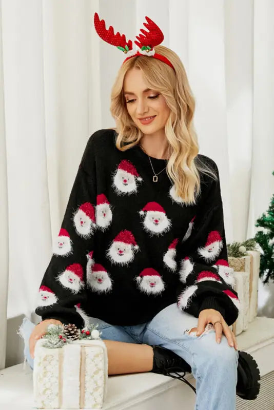 Gray christmas santa claus pullover sweater - sweaters & cardigans