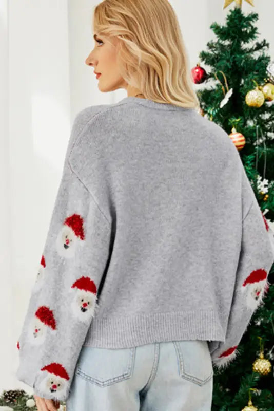 Gray christmas santa claus pullover sweater - sweaters & cardigans