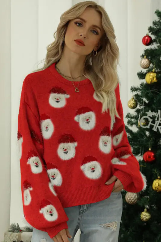 Gray christmas santa claus pullover sweater - sweaters & cardigans