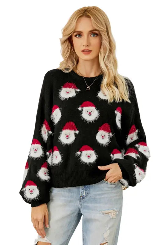 Gray christmas santa claus pullover sweater - sweaters & cardigans