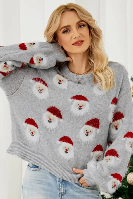 Gray christmas santa claus pullover sweater - sweaters & cardigans