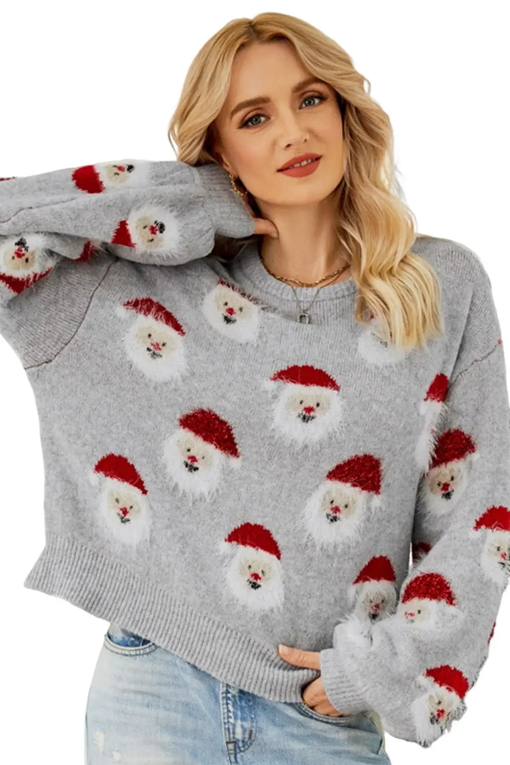 Gray christmas santa claus pullover sweater - sweaters & cardigans