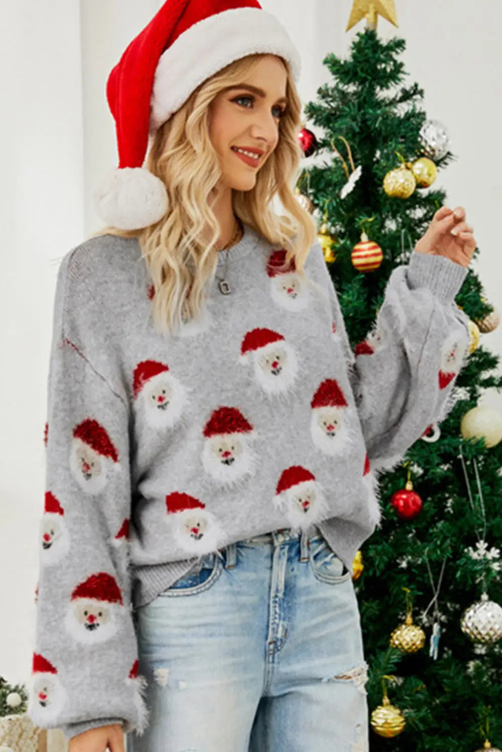 Gray christmas santa claus pullover sweater - sweaters & cardigans