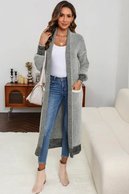 Gray chunky waffle knit oversized collar cardigan - sweaters & cardigans