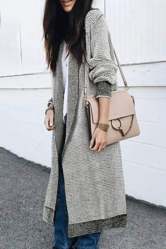 Gray chunky waffle knit oversized collar cardigan - sweaters & cardigans