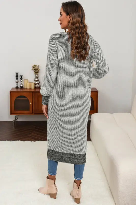 Gray chunky waffle knit oversized collar cardigan - sweaters & cardigans