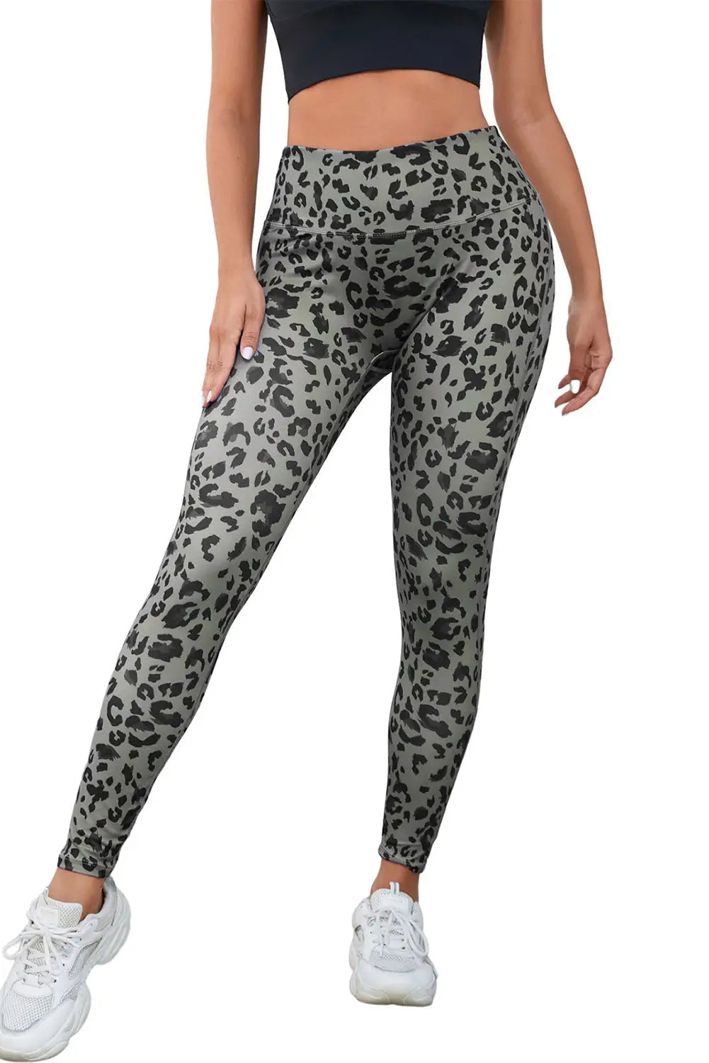 Gray classic leopard print active leggings