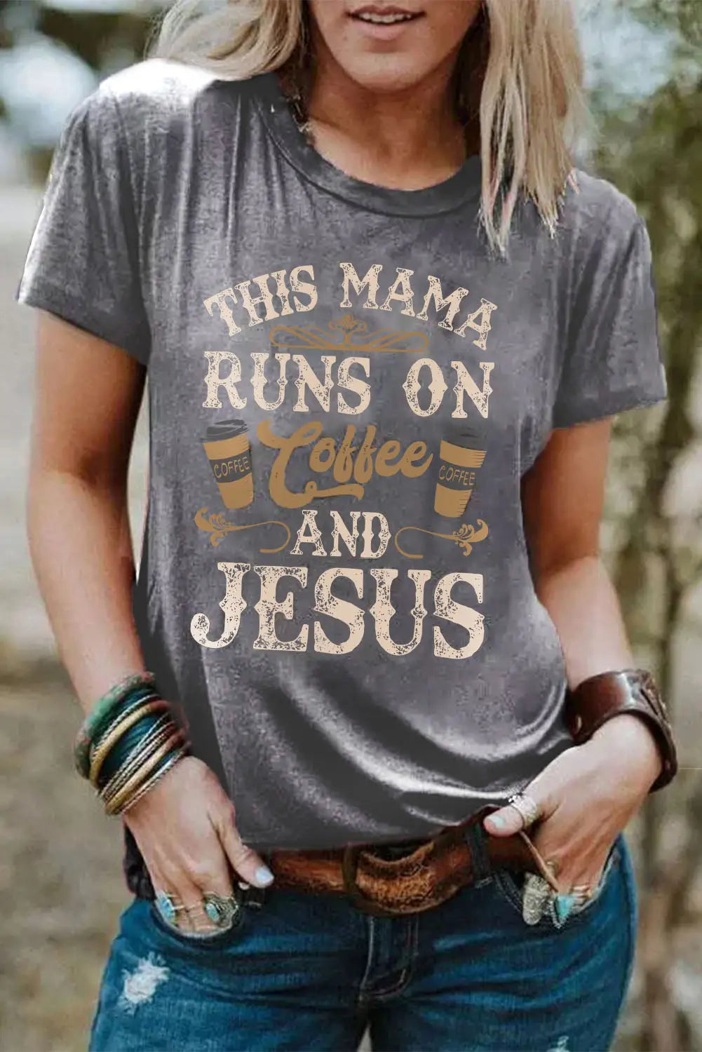 Gray coffee and jesus graphic t-shirt - s /