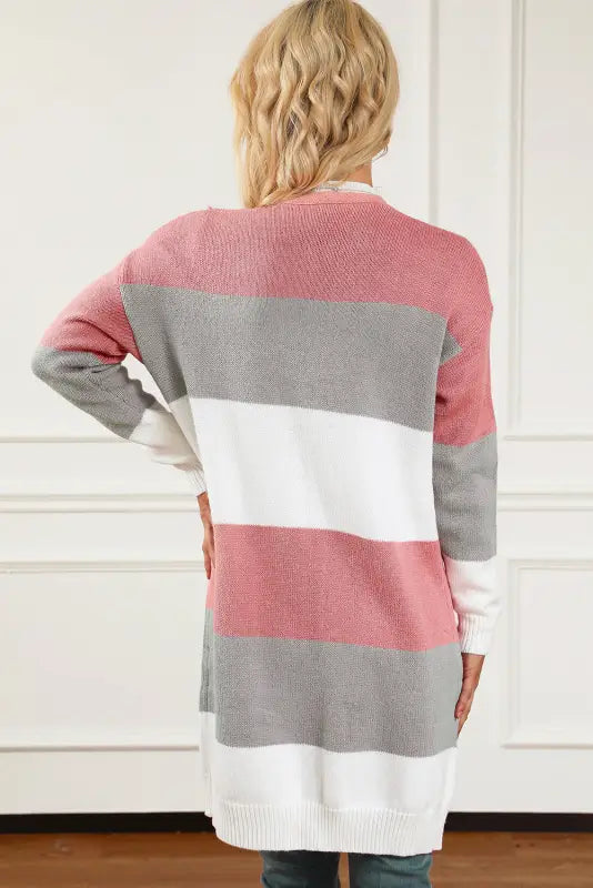 Gray colorblock stripe open-front cardigan - sweaters & cardigans