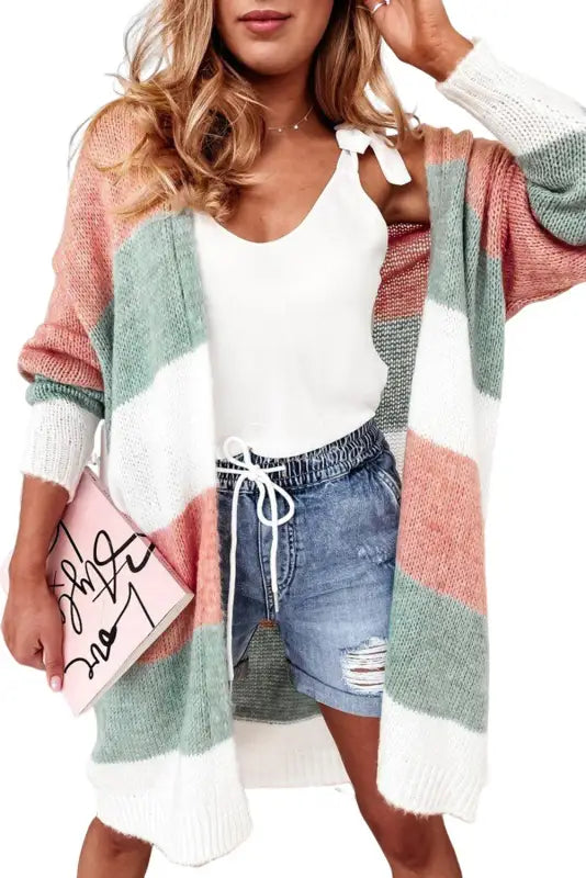 Gray colorblock stripe open-front cardigan - sweaters & cardigans