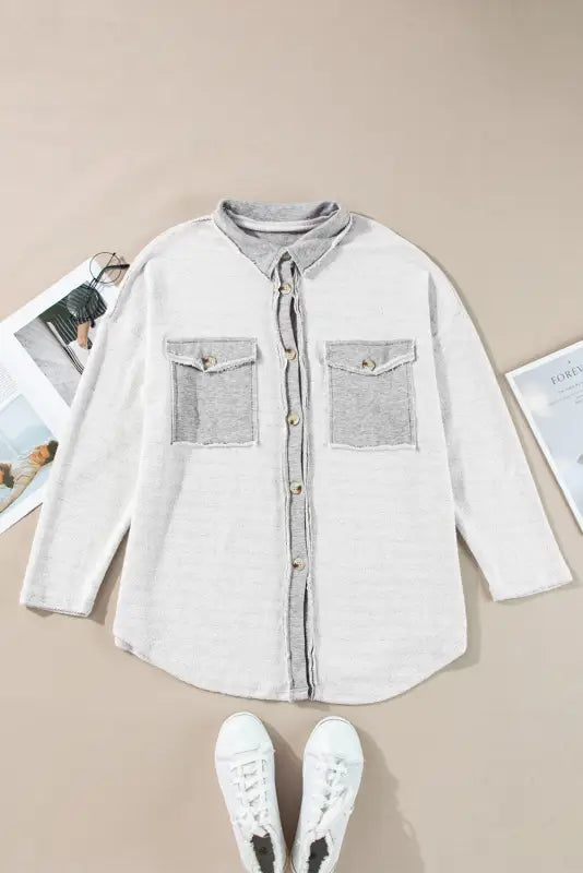 Gray contrast flap pockets relaxed shacket - jackets