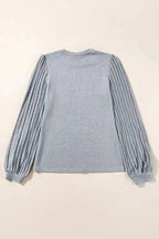 Gray Contrast Ribbed Bishop Sleeve Top - Fashionfitz