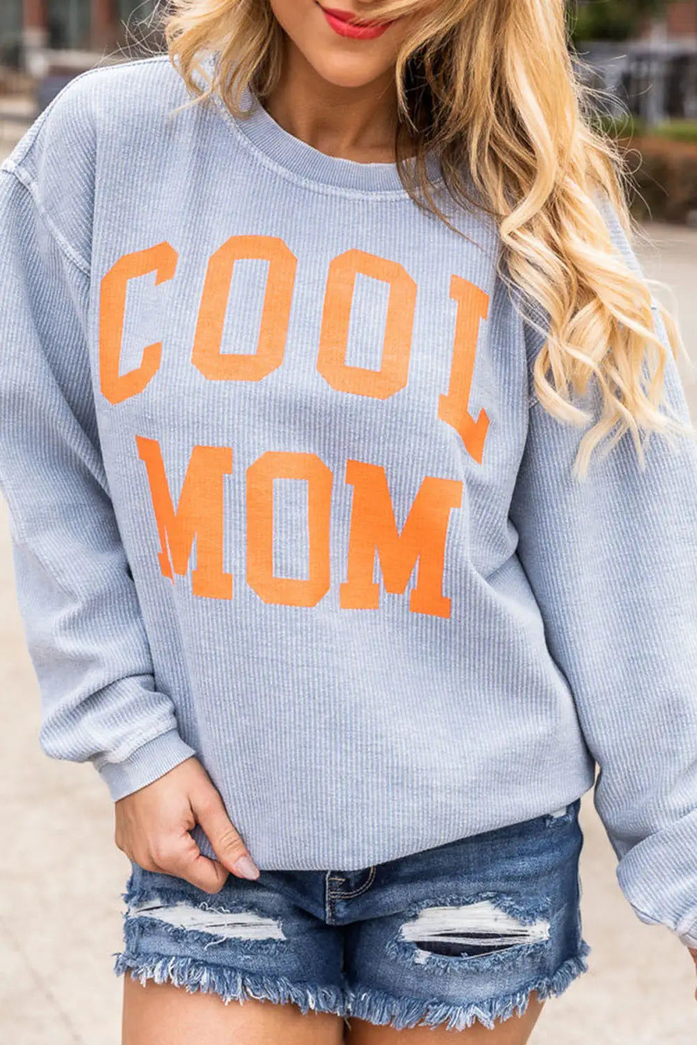 Gray cool mom graphic print cording sweatshirt - s / 100% polyester - sweatshirts & hoodies