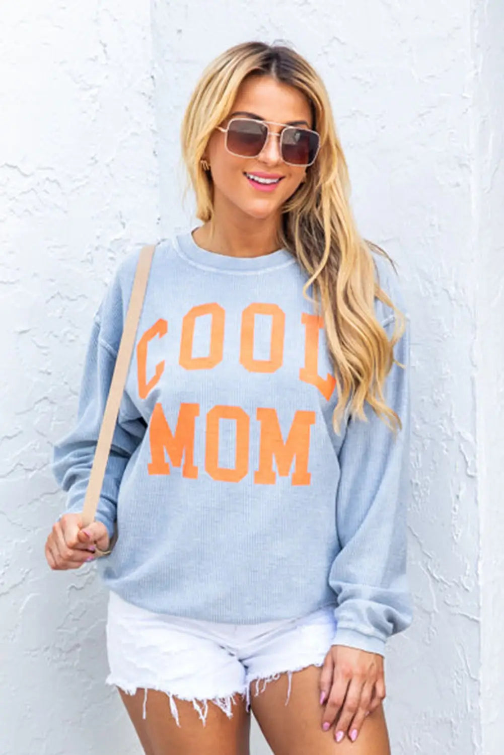 Gray cool mom graphic print cording sweatshirt - sweatshirts & hoodies