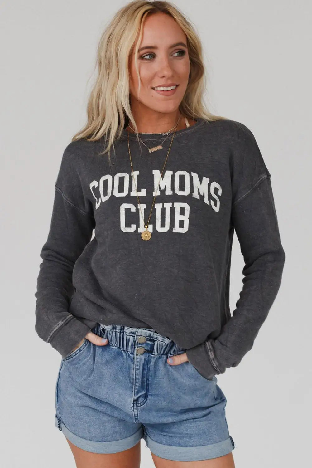 Gray cool moms club drop shoulder sweatshirt - sweatshirts & hoodies