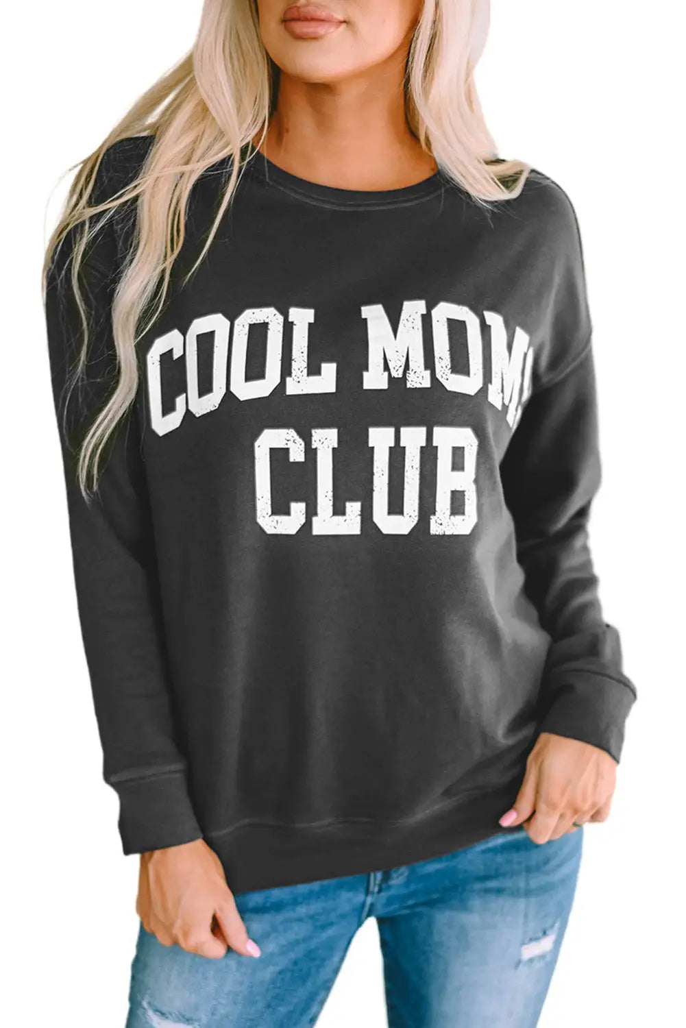 Gray cool moms club drop shoulder sweatshirt - sweatshirts & hoodies