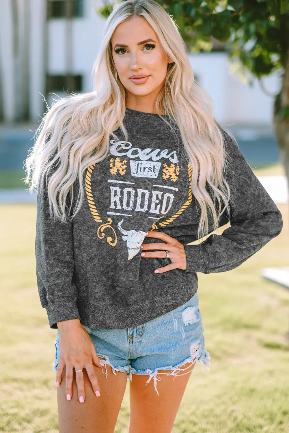 Gray coors banquet rodeo graphic mineral washed sweatshirt - s / 80% polyester + 20% cotton - sweatshirts & hoodies