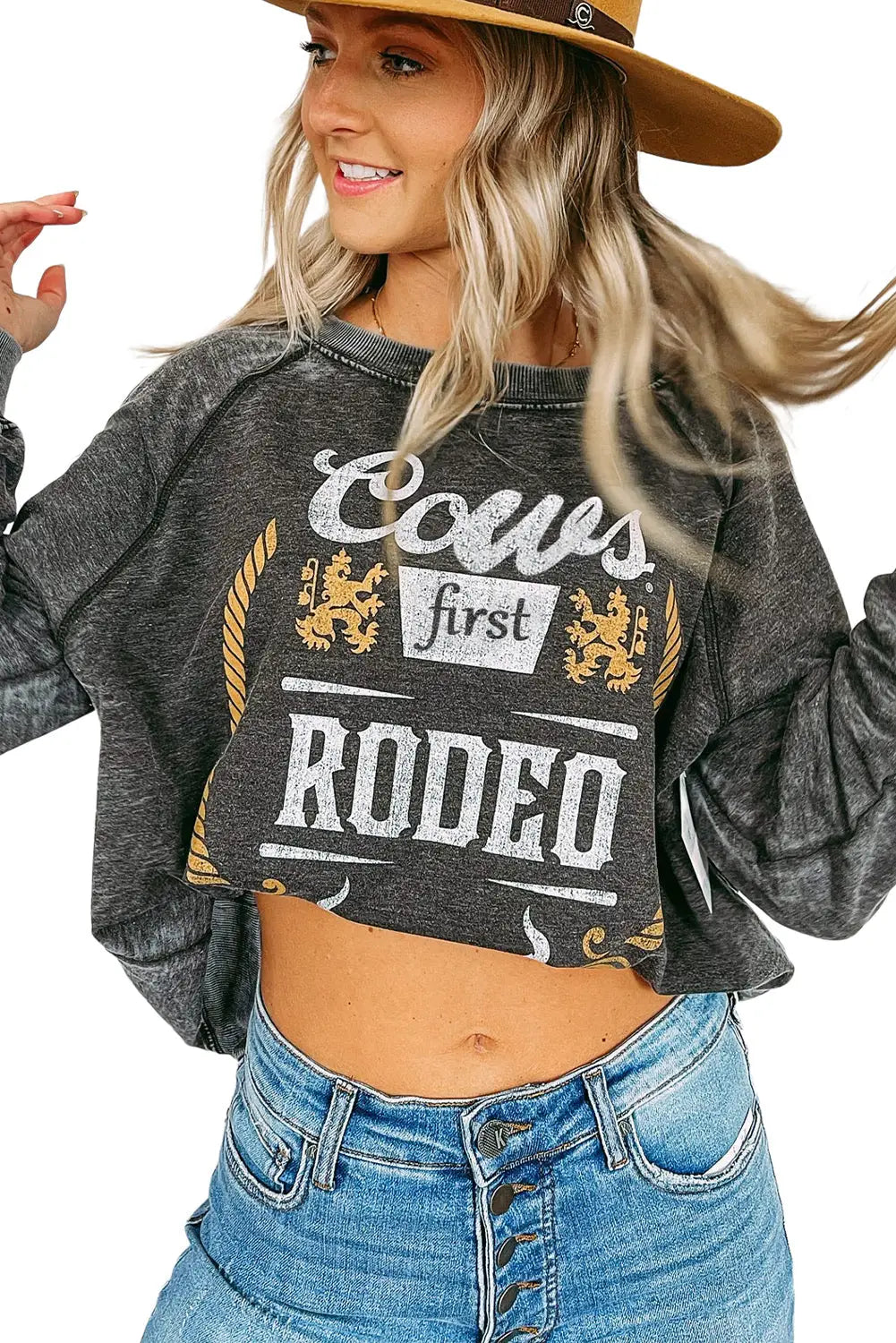 Gray coors banquet rodeo graphic mineral washed sweatshirt - sweatshirts & hoodies