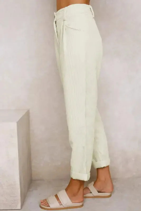 Gray Corduroy High Waist Straight Leg Pants - Fashionfitz